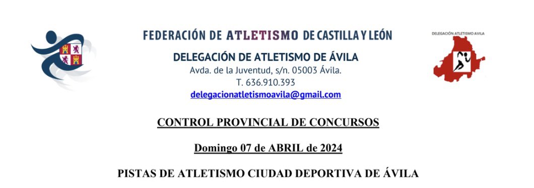 jaldudob's tweet photo. CONTROL PROVINCIAL DE CONCURSOS. Domingo 7 de abril. Pistas de Atletismo Ciudad Deportiva de Ávila. https://t.co/PJJMkjOOXO