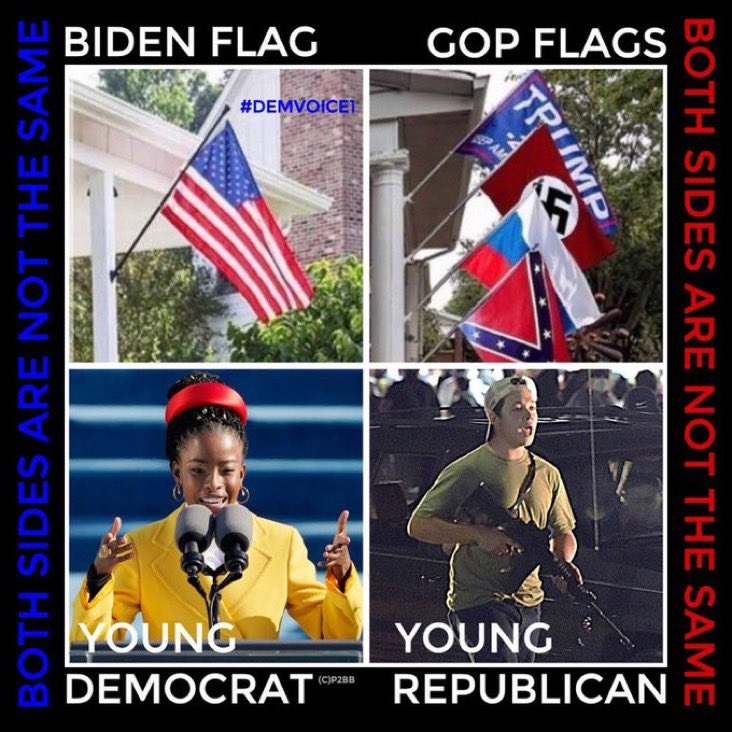 #DemVoice1 #FRESH #DemsUnited #wptBLUE President Biden has one flag, while the GOP have many and those flags take priority over our Old Glory. President Biden has many young supporters, diverse in gender, race and nationality. The GOP sticks mostly to young yt men w/guns. The 2…