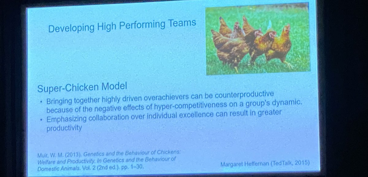 @the_asci @WUSTL Dr. Humphreys spoke on how more successful groups show higher connectedness to others. He introduced the Super Chicken Model, as an illustration that collaboration mattered more than individual 'excellence.' #JointMeeting2024