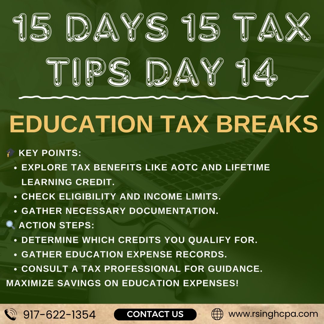 Unlock the power of education tax breaks with expert guidance from Rahul Singh CPA P.C.! 🎓💼 Let's make higher education more affordable for you. #TaxBreaks #SmartInvestments