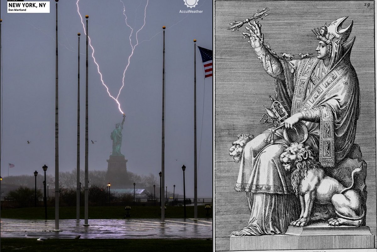 IFKYK!

Photo of the Statue of Liberty being struck by lightning on March 4th.

The triple Goddess, the virgin mother to the gods, the mountain mother, the one that dwells in the forest—Cybele, the Syrian Goddess, Shekhinah, Hecate, Ishtar, Astarte, Hathor, Isis, Brigid, the…