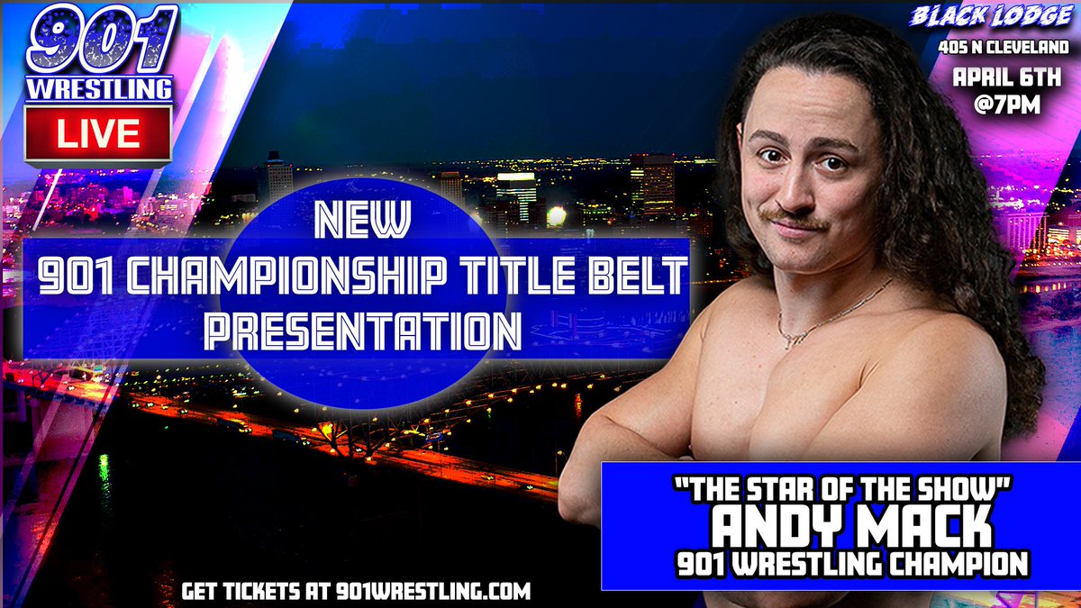 🏆 901 Wrestling champion @AndyMack901 has a busy night this Saturday! 💫 'The Star of the Show' will be presented with the new #901Wrestling championship belt. 🕖 7pm 📍 @BlackLodgeNow 🎟 Get tickets at 901wrestling.com