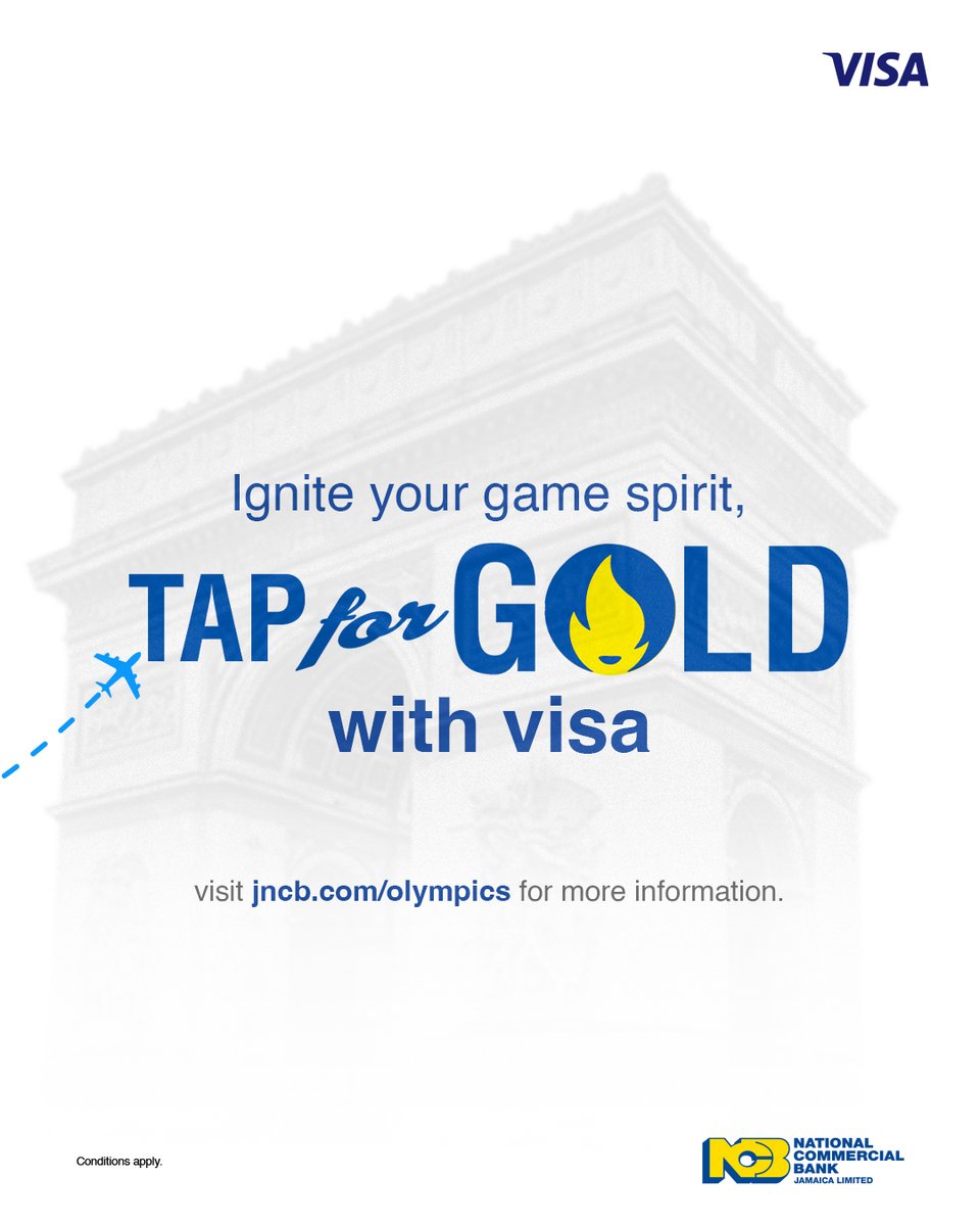 Spend J$15,000 or more with your NCB Visa credit card for a chance to win AMAZING prizes - like a trip for two to Paris, a stay at Sandals MoBay or a game party kit; courtesy of VISA. Visit jncb.com/olympics for more information.