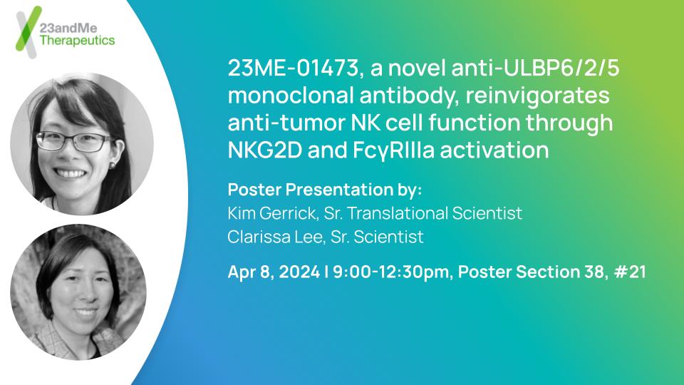 23andMeResearch's tweet image. We're heading to San Diego for the American Association for Cancer Research Annual Meeting to connect and share updates from the @23andMe Therapeutics team. Hope to see you there! More details: 23and.me/4aksIDV #AACR24