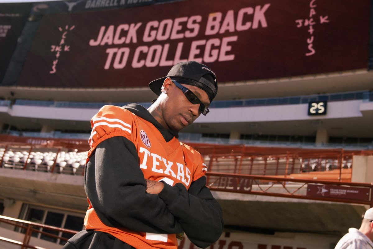 Rapper and founder of Cactus Jack @trvisXX and @Fanatics CEO @michaelrubin visited @UTHogg on Thursday as part of a three-stop college tour promoting their brands’ collaboration, discussing entrepreneurship, their failures and their motivations at the @UTexasMcCombs-led panel.…