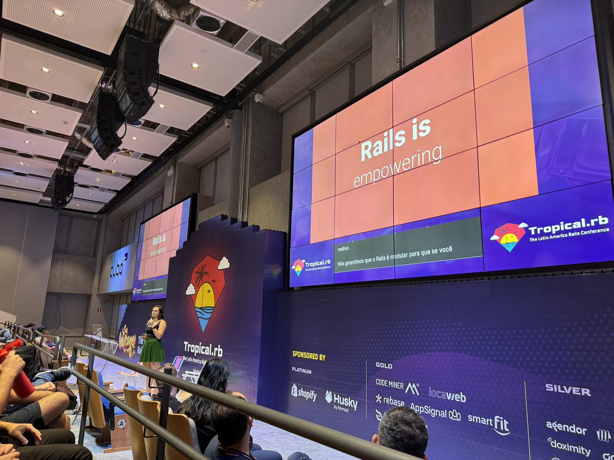 lastgabs's tweet image. "Rails is empowering" - @eileencodes talking about Rails internals and showing behind-the-scene at the closing keynote to a full house at @tropical_rb telling us about internals of Rails and its continuity. #Tropicalrb #ruby #rails #ror @ShopifyEng