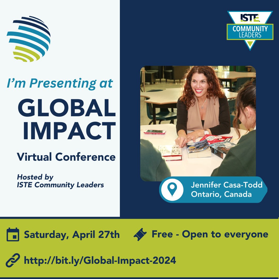 Registration is open for the 2024 @ISTE Global Impact Conference! Free, online, and open to all! bit.ly/Global-Impact-…… Excited to share about the High School Global Book Club I am running. #librarian #empathy #ISTECommunityLeaders #ISTEGlobal