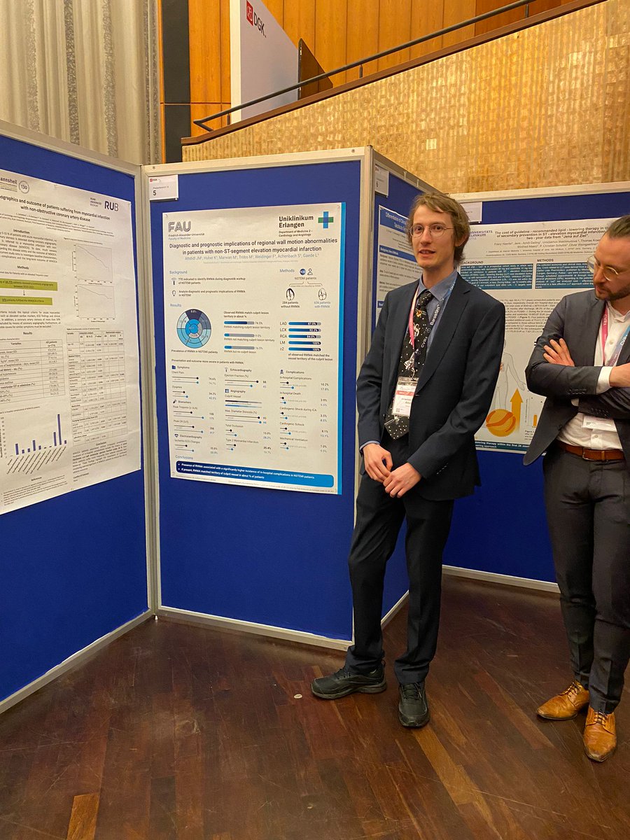 Implications of #echofirst RWMA in NSTEMI at #DGK2024JT
👉 If present, RWMA match culprit lesion territory in ~75%
👉 RWMA associated with worse clinical manifestation and more in-hospital complications
@UniFAU @M_Marwan_ @monique_trobs @GaedeLuise @Steph_Achenbach