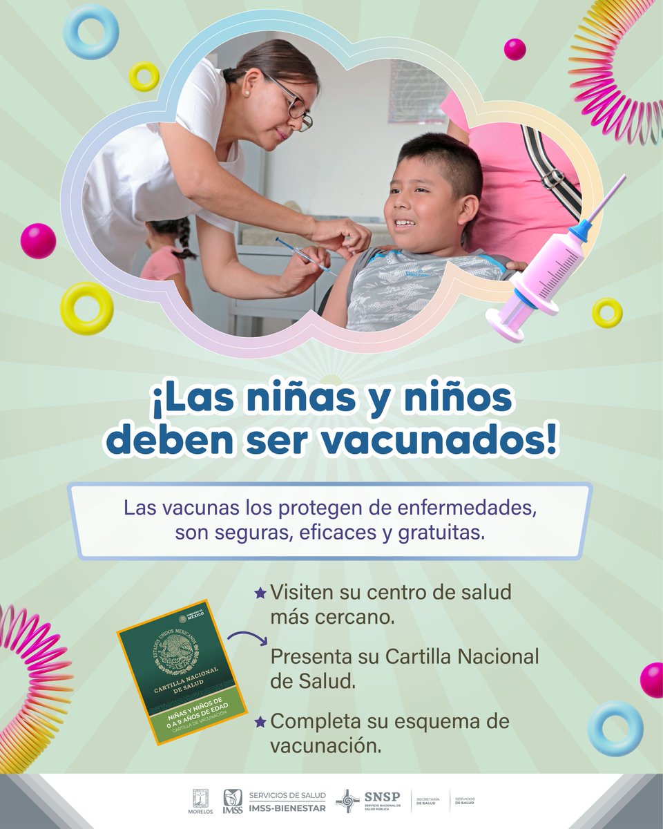 💉¡Protege a niñas y niños! Acude a tu unidad de salud más cercana con su Cartilla Nacional de Salud, para completar su esquema de vacunación.