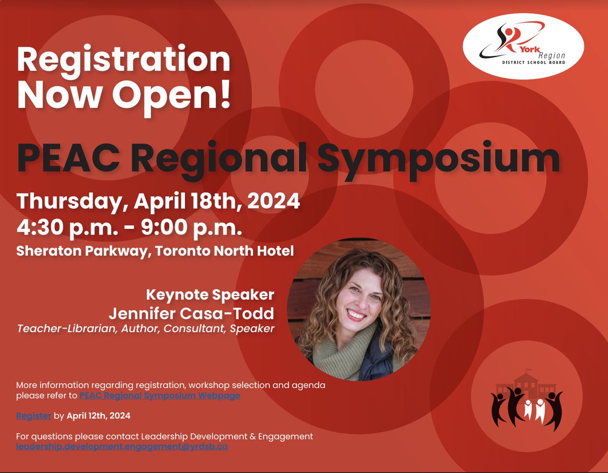 Honoured to be the #Keynote speaker for the PEAC Regional Symposium for @YRDSB on April 18th. Looking forward to learning and sharing #RaisingDigitalLeaders