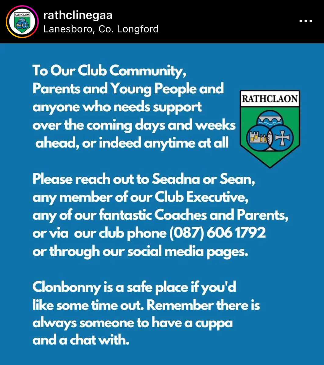 Very important message from Rathcline at the end of a very difficult week for all in the locality. Reach out. 🕯️