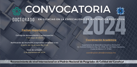 Para profundizar el impacto internacional de nuestro trabajo y contribuir de forma sensible a la solución de problemas educativos en matemáticas y ciencias, ingresa a nuestro posgrado

Registro hasta
🗓️ 9 mayo
Maestría
🔗matedu.cinvestav.mx/admision2024/m…
Doctorado
🔗matedu.cinvestav.mx/admision2024/d…