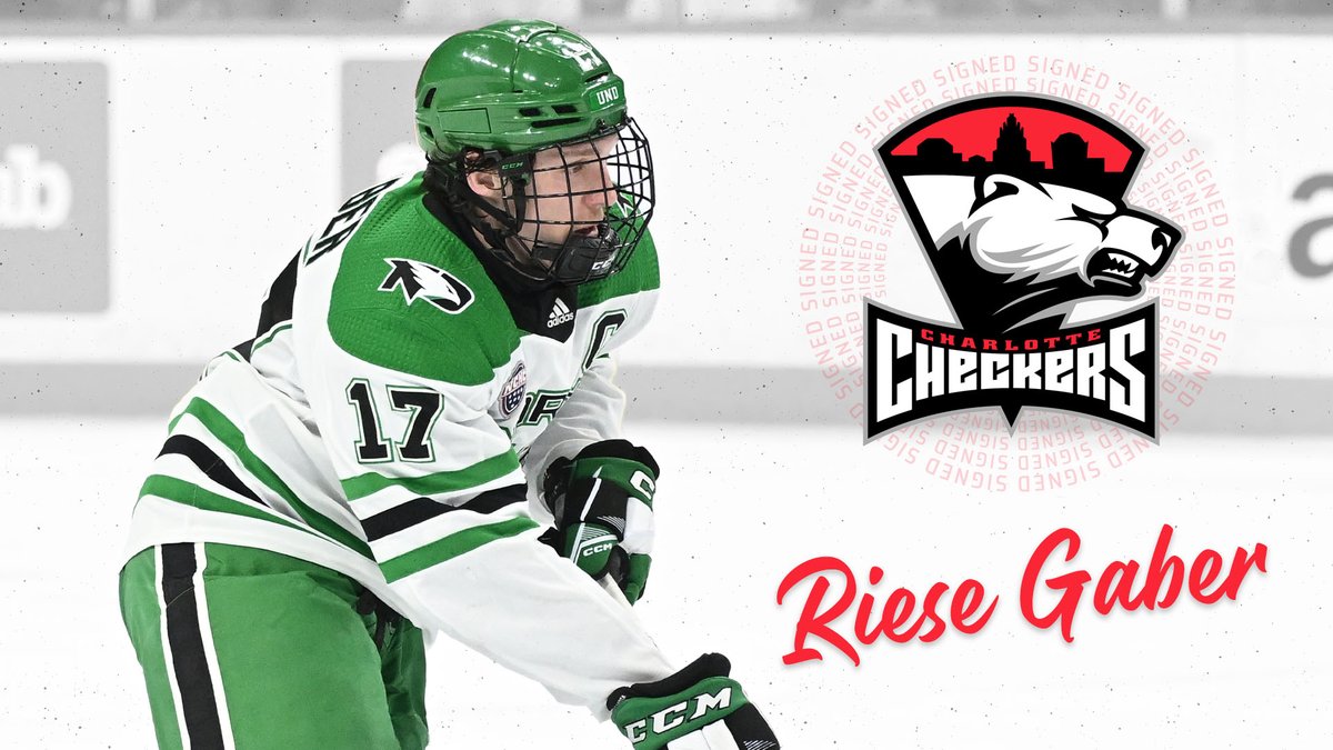 UNDmhockey's tweet image. Congrats to senior forward Riese Gaber on signing a multi-year deal with the Charlotte Checkers! 

RELEASE: fightinghawks.com/news/2024/4/5/…

#UNDproud | #LGH