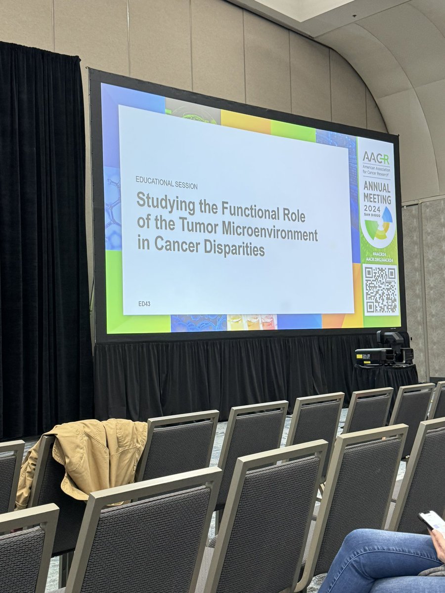 Starting now, Educational session: Studying the Functional Role of the Tumor Microenvironment in Cancer Disparities, chaired by the amazing @MeliD32. Two fantastic panelists, Drs. @sophiahlge & @phd_yates #AACR24