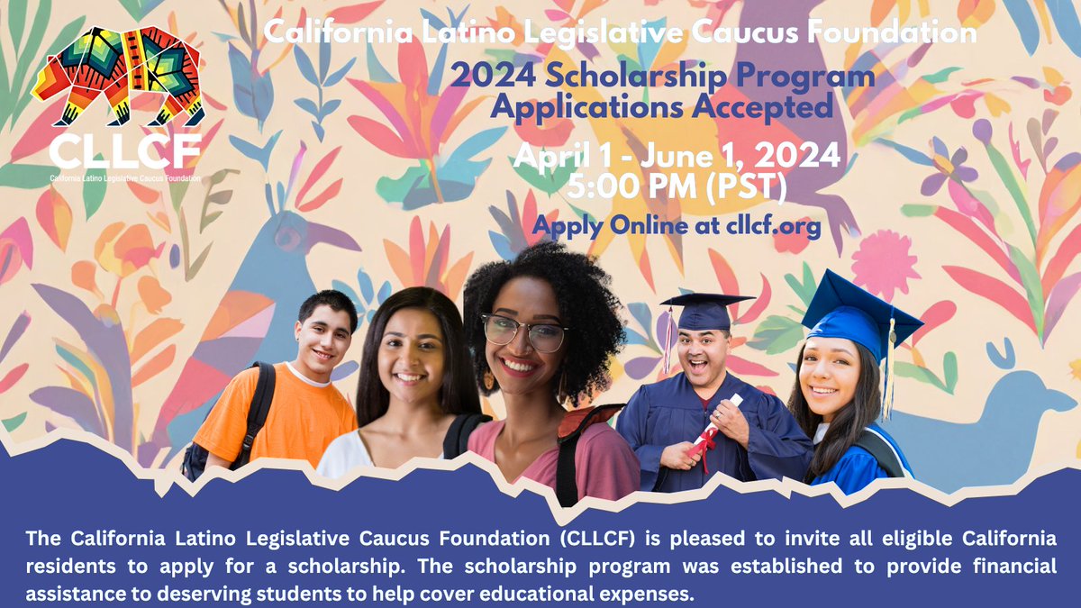 The #CA @LatinoCaucus Foundation Scholarship Program is now accepting online applications! 📚Apply today for a chance to receive a $5,000 scholarship to help cover college expenses. 📌Details at cllcf.org.