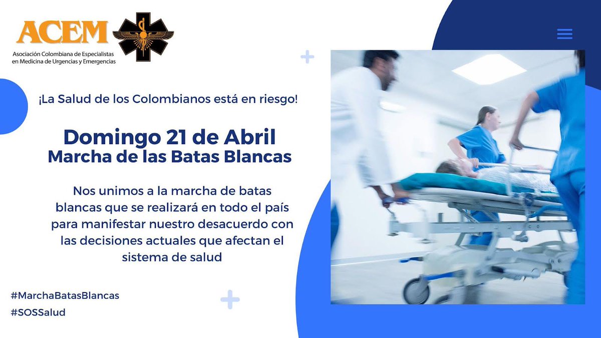 La Salud de los Colombianos está en riesgo 🇨🇴🇨🇴🇨🇴 
.
Nos unimos a la marcha de batas blancas que se realizará en todo el país para manifestar desacuerdo con las decisiones actuales que afectan nuestro sistema de salud.
.
#ACEM #MarchaBatasBlancas #SOSSalud