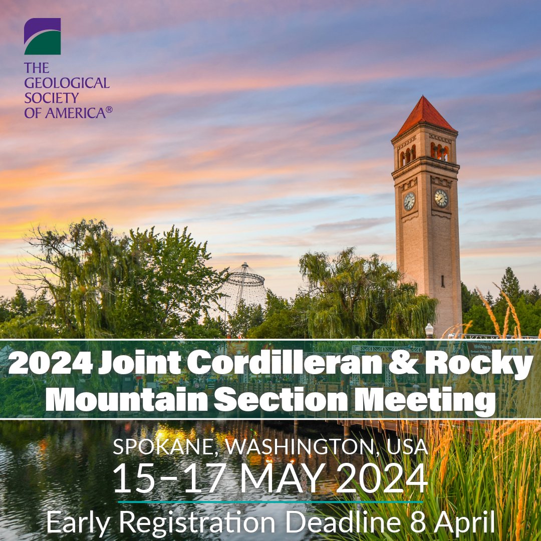 The early registration deadline for the 2024 Joint Cordilleran & Rocky Mountain Section Meeting is approaching fast! Make sure to take advantage of the early registration discount by 8 April: bit.ly/3ScWAtT #CDRMGSA2024 #Geoscience #Geology #EarthScience #GeologyRocks