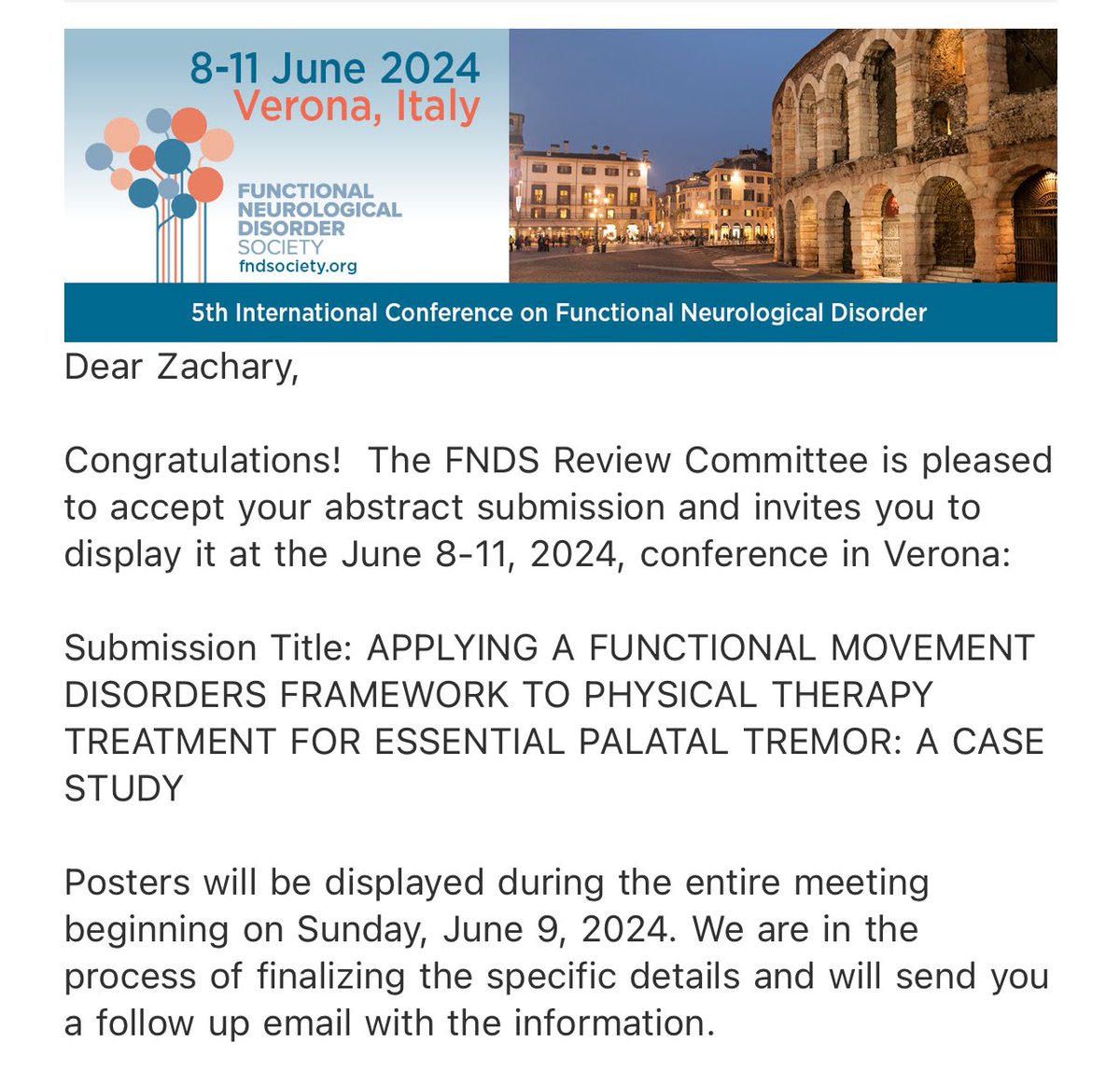 Essential Palatal Tremor? 🤔

Functional Movement Disorders??? 🤨

Physical Therapy?!?!?! 🤯

Yes, you read that right and I can’t wait to talk all about it at the FNDS conference in Verona!

#FNDaware #medtwitter #PTtwitter #neurotwitter #movementdisorders