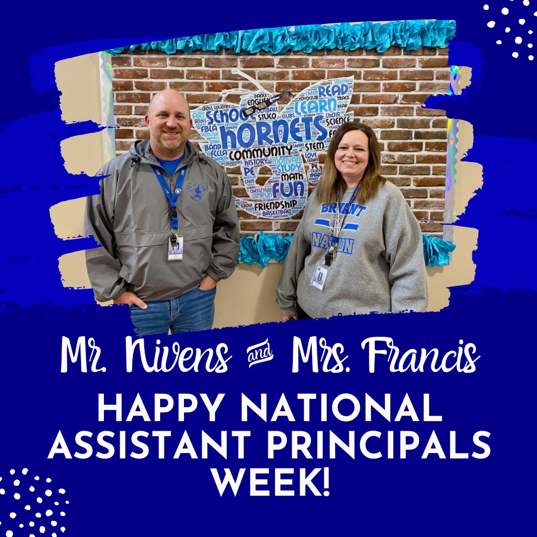 For National Assistant Principals Week, we want to recognize Mr. Nivens and Mrs. Francis! Both work tirelessly each day to ensure our students and staff have what they need to succeed! We appreciate your leadership and all that you do. Thank you! 💙 #bethebest #bryantproud