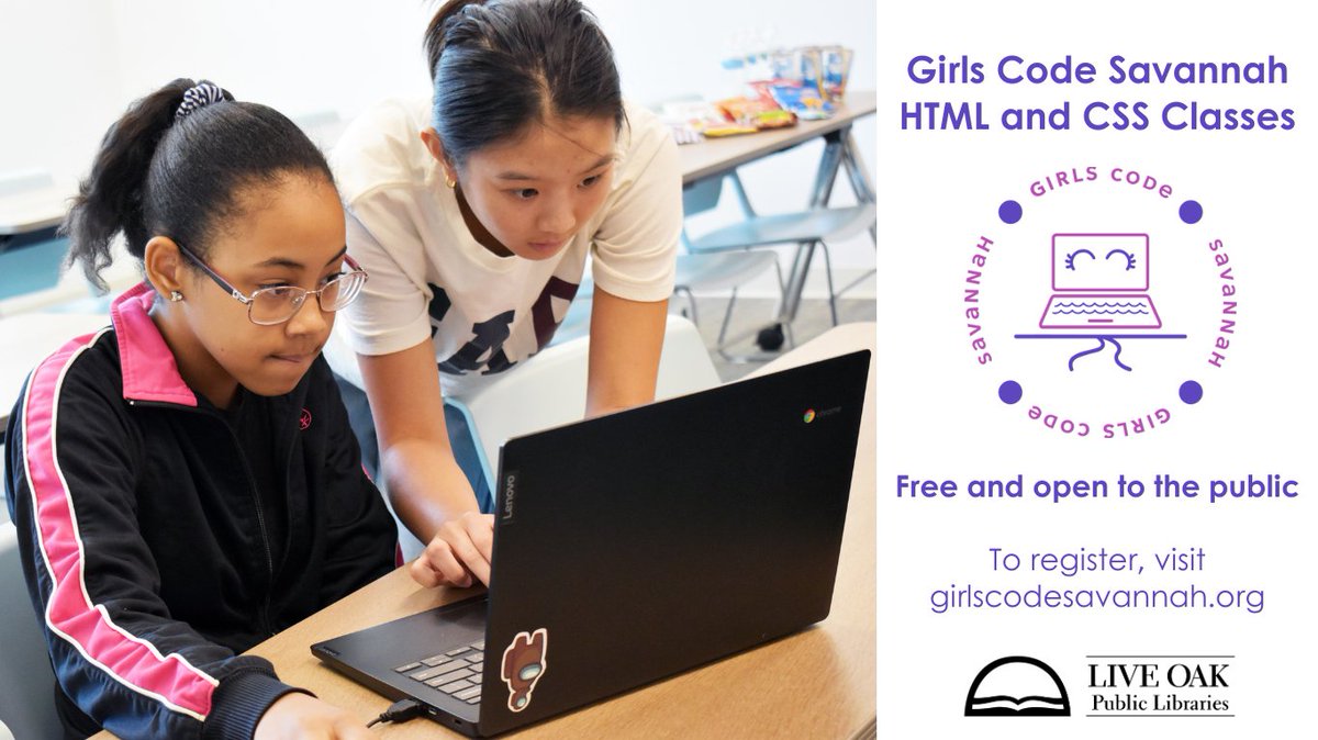 Learn to build your own website! Girls Code Savannah, a program designed for 5th to 8th-grade girls in Savannah Chatham County Public Schools, but all genders are welcome. To register for classes, visit girlscodesavannah.org/camps-classes.…