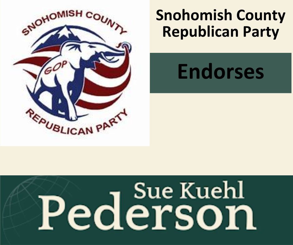 ICYMI- The Snohomish County Republican Party has officially endorsed Sue Kuehl Pederson for Washington State Commissioner of Public Lands