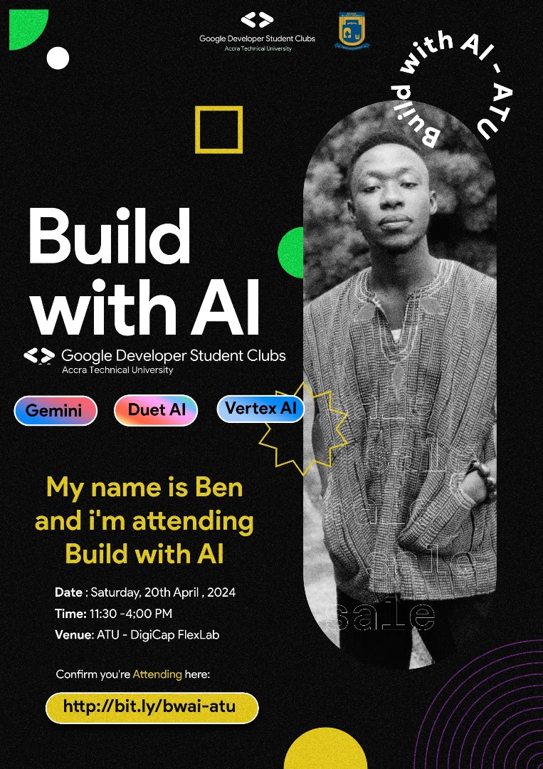 GdscAtu's tweet photo. Ben is attending Build with AI at ATU, what about you? Let's dive into AI together and unleash our potential! #BuildWithAI #GDSCATU #Ai #ATU #Digicap #DeveloperStudentClubs @googledevs @googlestudents https://t.co/e0l9xWzBeE
