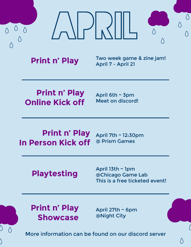 As the rainy weather takes over, come join us (inside preferably) at one of our many events this April!