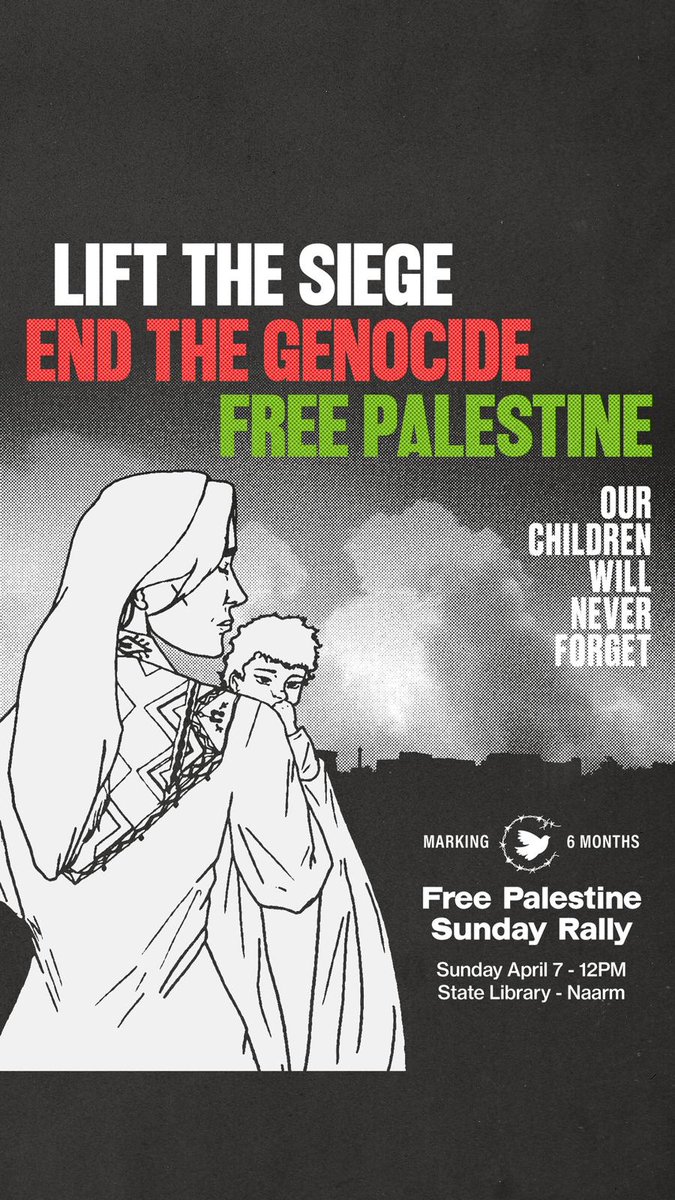 This Sunday we march to mark six months to the Gaza genocide. The genocide must end. 12pm State Library of Victoria.