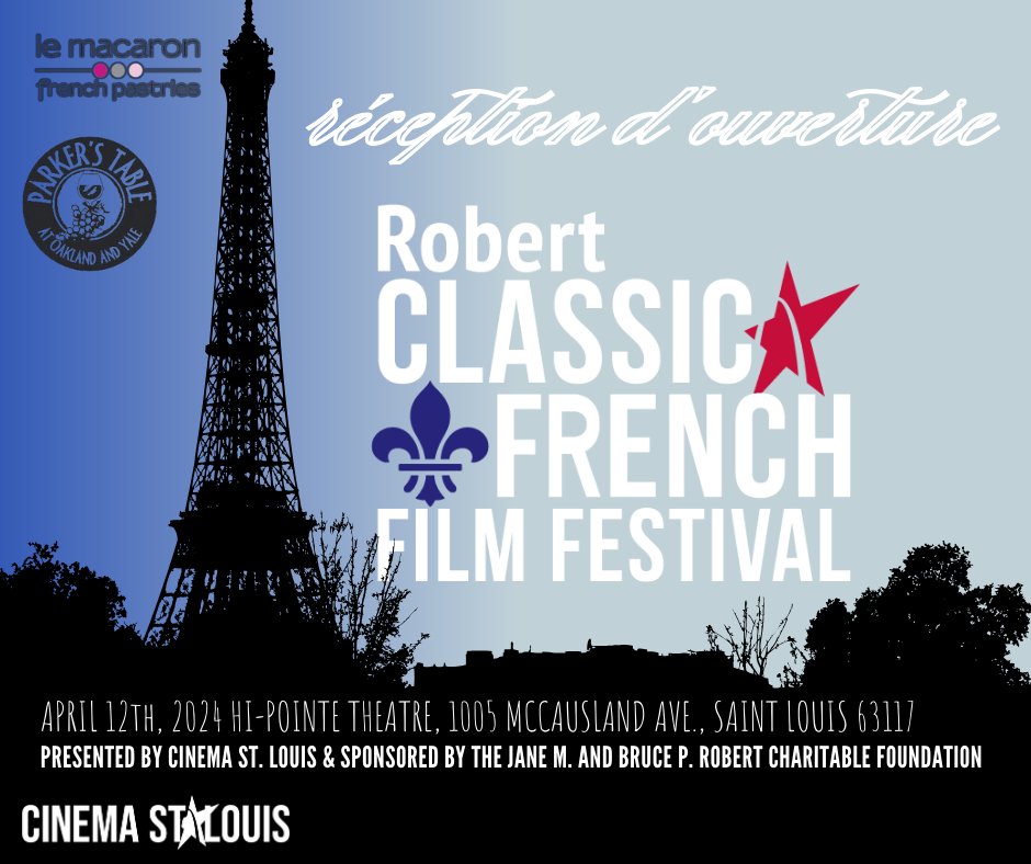 Be sure to catch our opening reception next Friday kicking-off the Robert Classic French Film Festival! Indulge yourself with French appetizers and wines courtesy of @ParkersTable , as well as savory deserts from @LeMacPatisserie 🥖🍷 #frenchfilmfestival #hipointe
