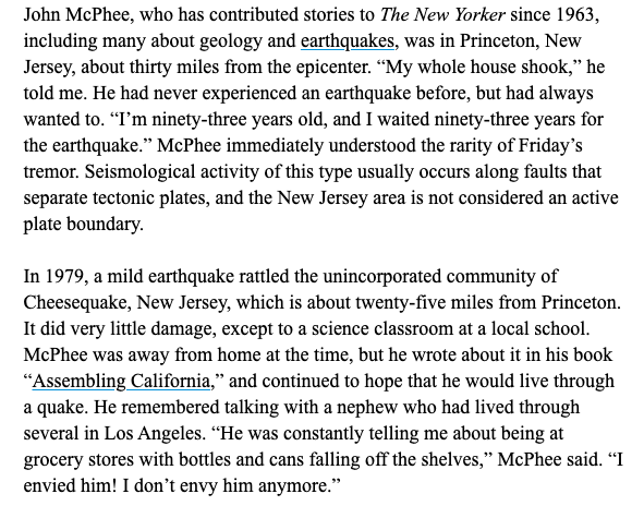 .@readwriteradio, a science editor @newyorker, got John McPhee on the phone for our Daily newsletter. His first time experiencing an earthquake at 93 years young! link.newyorker.com/view/5be9fbf02…