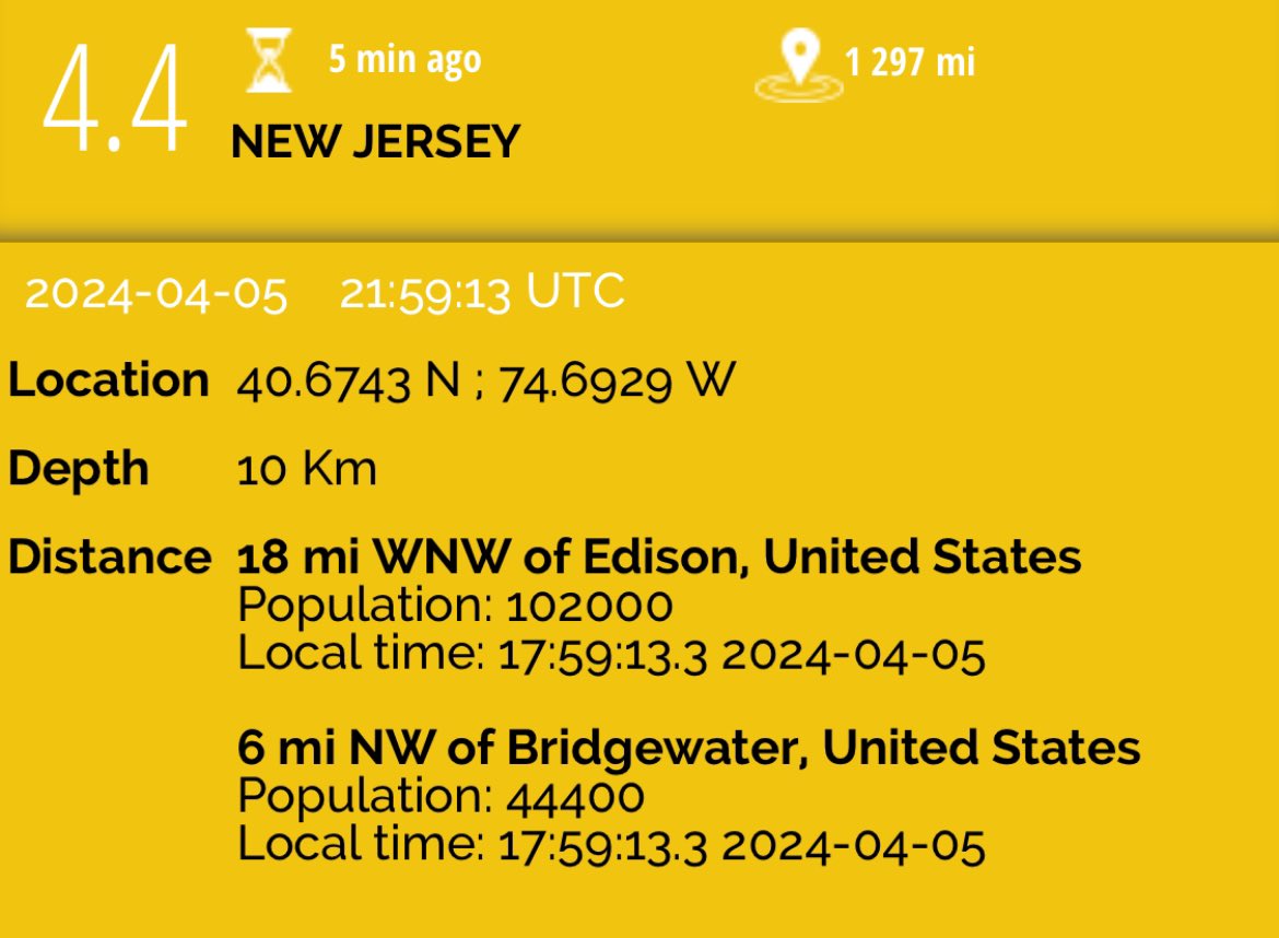 4.4 Aftershock in New Jersey. 🫨