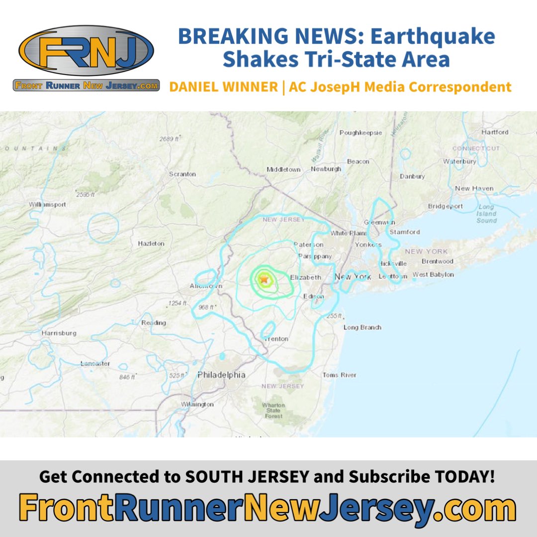 BREAKING NEWS: Earthquake Shakes Tri-State Area frontrunnernewjersey.com/2024/04/05/bre… ✍ Daniel Winner | AC JosepH Correspondent 📸 Map of the earthquake's epicenter courtesy of USGS #FrontRunnerNewJersey #FRNJ #SouthJersey