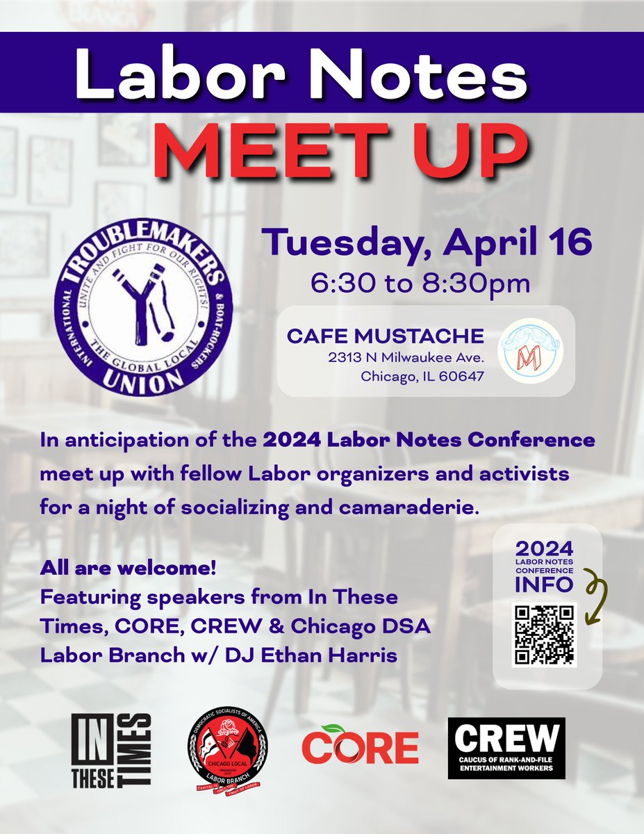 Gear up for an incredible conference at our Happy Hour meetup with @CoreTeachers, @ChicagoDSA and the Caucus of Rank-and-File Entertainment Workers (CREW).