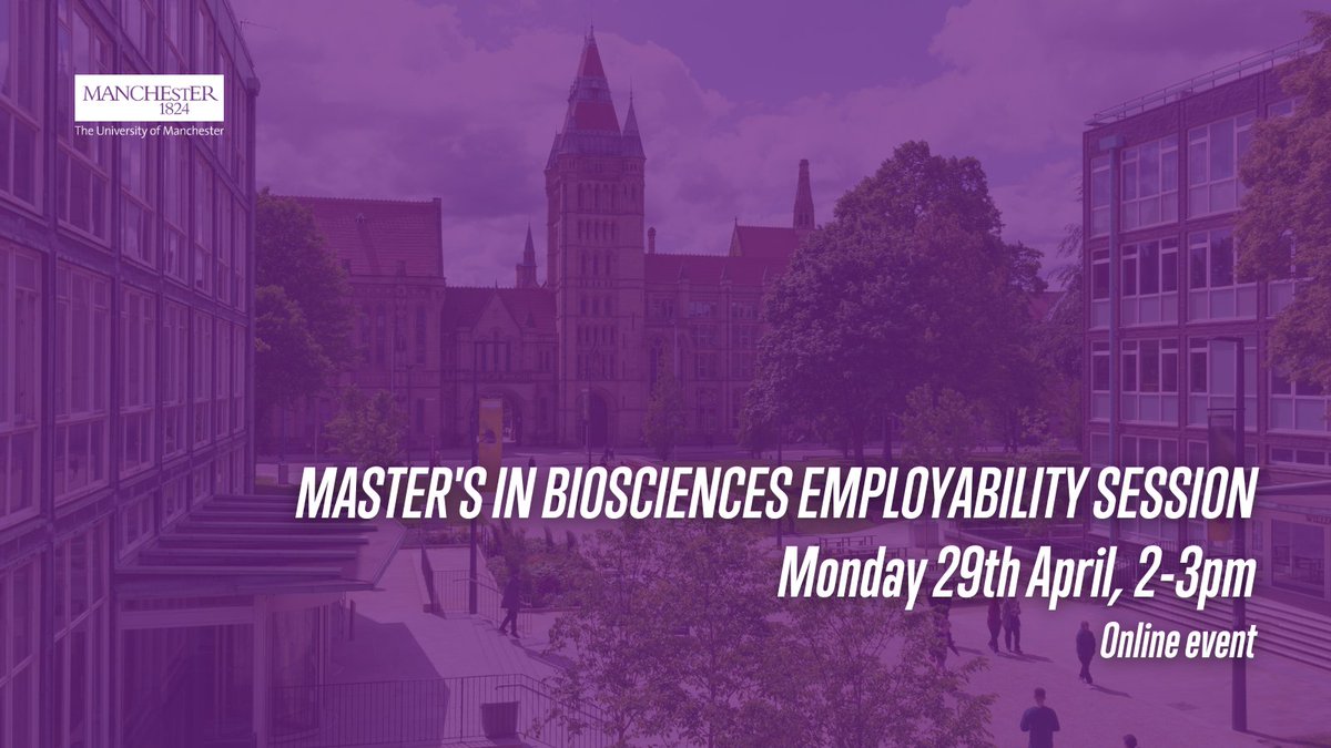 Our online subject session will explore the benefits of studying a Master's course in Biosciences @OfficialUoM. Join us on Monday 29th April, from 2-3pm, to find out more. Register to attend manchester.ac.uk/study/masters/…