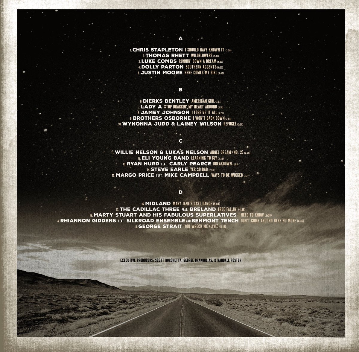 tompetty's tweet photo. The Tom Petty Estate is thrilled to officially announce ‘Petty Country: A Country Music Celebration of Tom Petty.’ We are so grateful to the incredible artists who contributed to this album, including @MikeCampbellHQ and @benchten. Thank you also to the loving curators GRAMMY® Award-winning producer George Drakoulias, Randall Poster, and @scottborchetta. 

‘Petty Country’ is out June 21 via our partners @BigMachine Label Group. Pre-order/pre-save now: https://t.co/ENyOa5sv9U 

Tracklist:
1. I Should Have Known It - @ChrisStapleton 
2. Wildflowers - @ThomasRhett 
3. Runnin’ Down A Dream - @lukecombs 
4. Southern Accents - @dollyparton 
5. Here Comes My Girl - @JustinColeMoore 
6. American Girl - @dierksbentley 
7. Stop Draggin’ My Heart Around - @ladya 
8. I Forgive It All - @jamey_johnson 
9. I Won’t Back Down - @brothersosborne 
10. Refugee - @Wynonna and @laineywilson 
11. Angel Dream #2 - @WillieNelson and @lukasnelson 
12. Learning To Fly - @EliYoungBand 
13. Breakdown - @RyanHurd feat. @carlypearce 
14. Yer So Bad - @SteveEarle 
15. Ways To Be Wicked - @MissMargoPrice feat. @MikeCampbellHQ 
16. Mary Jane’s Last Dance - @MidlandOfficial 
17. Free Fallin’ - @thecadillac3 feat. @breland 
18. I Need To Know - @martystuarthq and His Fabulous Superlatives 
19. Don’t Come Around Here No More - @RhiannonGiddens feat. @silkroadproject and @benchten 
20. You Wreck Me (Live) - @GeorgeStrait