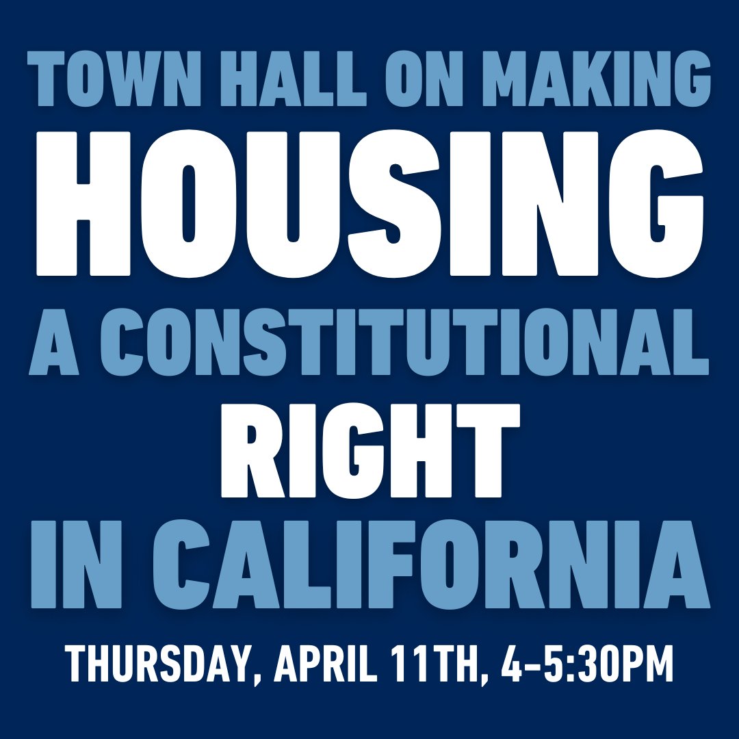 Join us to watch this town hall on making #housing a constitutional right in California. With @leilanifarha, @MattHaneySF, @RPhillipsBQF and Prof. Farrah Hassen Thursday, April 11th, 4pm PT ucla.zoom.us/webinar/regist…