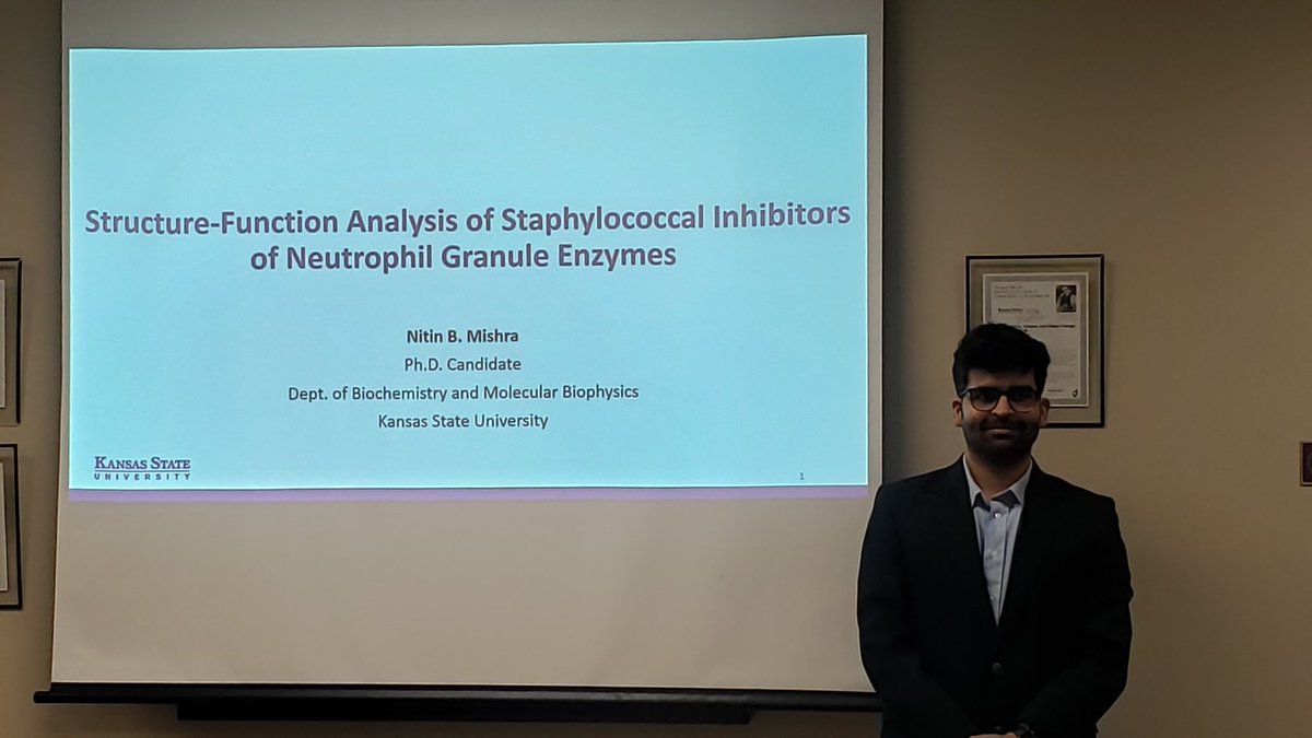 Brian V Geisbrecht Lab (@bvglab) on Twitter photo Congratulations to <a href="/Nitin_B_Mishra/">Nitin Mishra</a> for a successful defense of his PhD dissertation research on #Staph protease inhibitors. <a href="/KStateBMB/">K-State BMB</a> Congratulations to <a href="/Nitin_B_Mishra/">Nitin Mishra</a> for a successful defense of his PhD dissertation research on #Staph protease inhibitors. <a href="/KStateBMB/">K-State BMB</a>