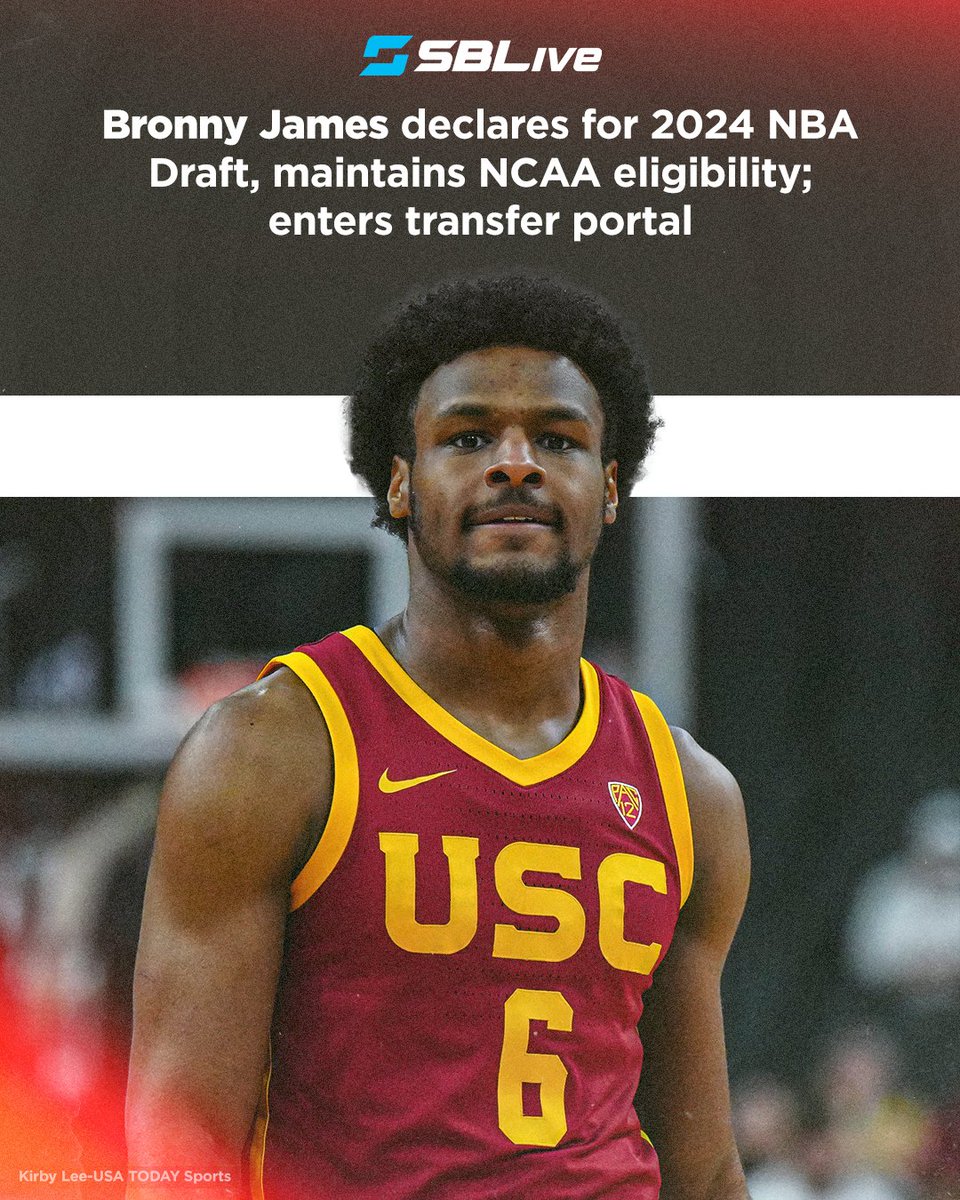 Bronny James has officially declared for the NBA draft... but with a twist. The eldest son of Lebron James will keep his college eligibility and enter the transfer portal 🤔✍️🏀 highschool.athlonsports.com/california/202…