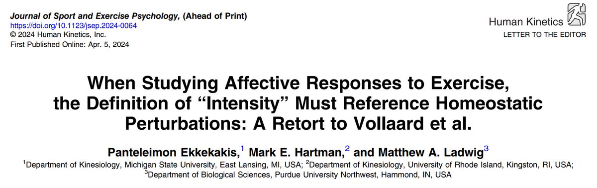 FREE PDF: If resistance on the bike is 100% of peak but you cycle for only 5 seconds, so your heart rate or oxygen uptake only go to, say, 60% of peak, is the intensity 'high'? When the outcome is affect, @MHartman_E, @M_A_Ladwig and I say 'no.' Discuss! doi.org/10.1123/jsep.2…