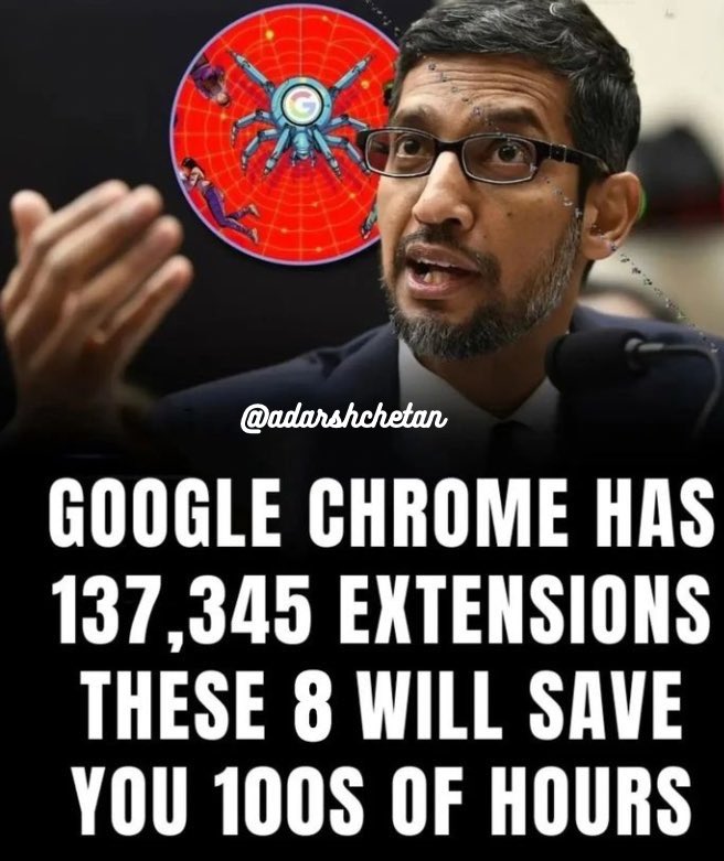 Google Chrome has 137,345 extensions. 

But only a few are super handy. 

These 8 will save you 100s of Hours 

Open 🧵