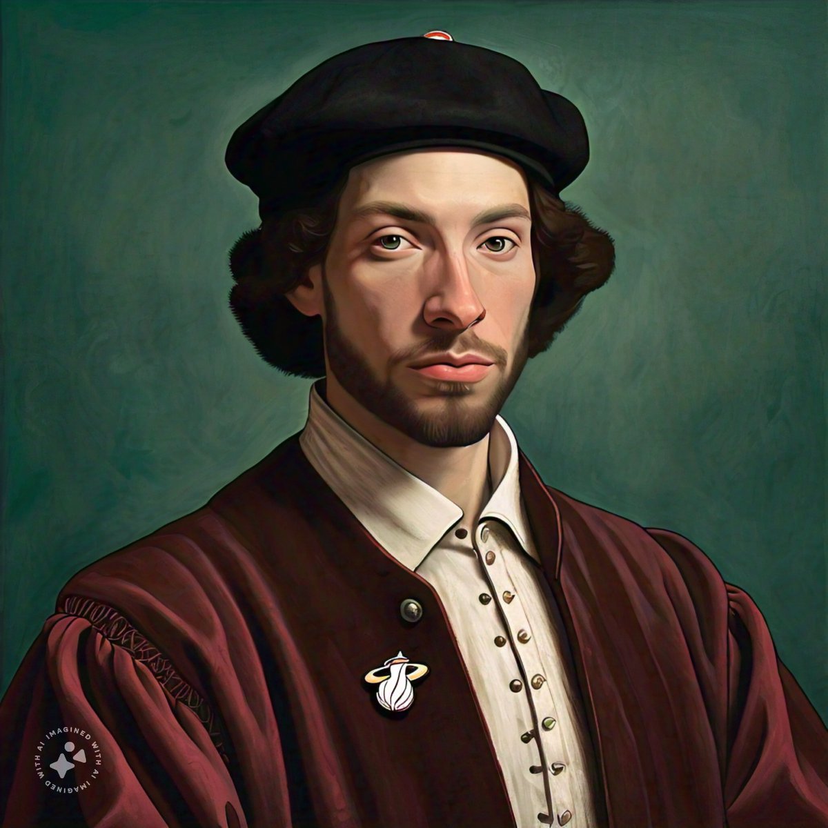 pjuang's tweet photo. Style of Hans Holbein the Younger.  Portrait of a man wearing a very small Miami Heat lapel pin

Imagine with Meta AI https://t.co/3uEdVIMj03
