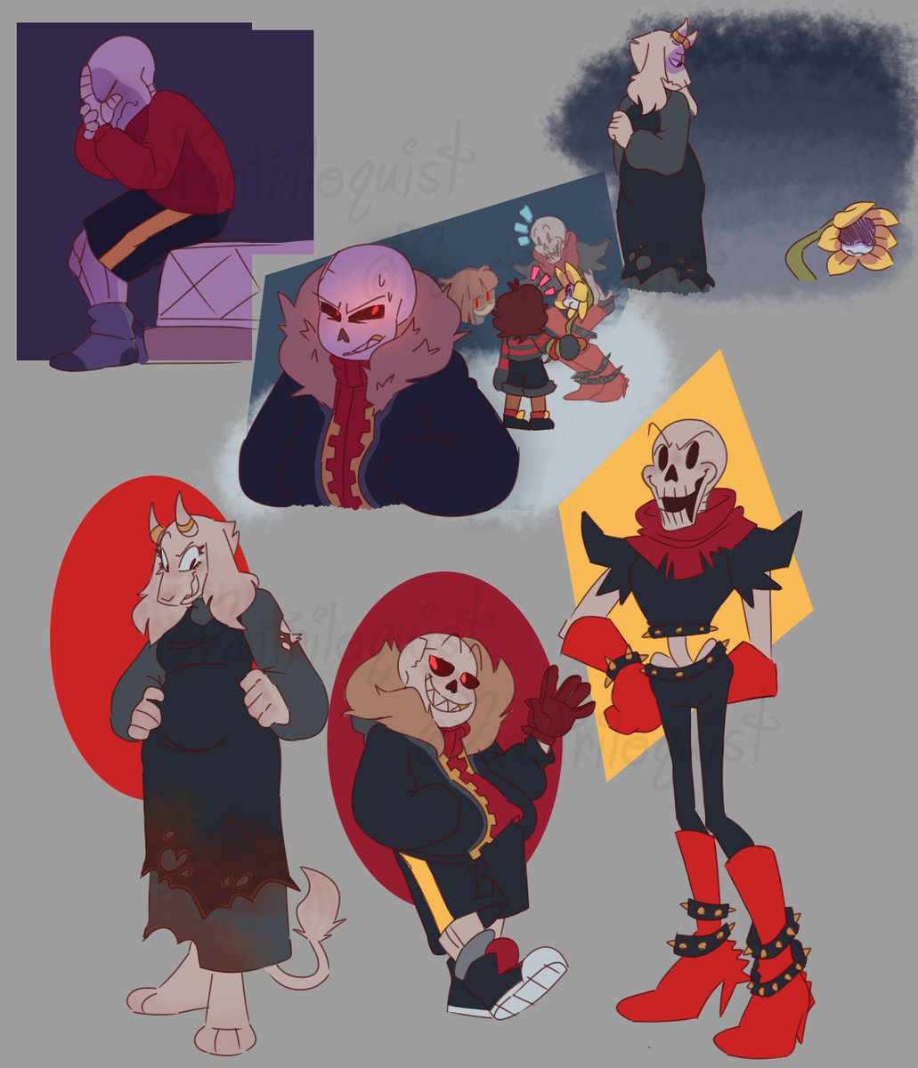 My Underfell take part 2: Toriel, Sans an Paps!

Sans is mostly the same (if it ain't broke don't fix it) but I think he's different personality wise? I'll explain it in the thread with the lore

#UNDERTALE #UNDERTALEAU #UNDERFELL #SansUNDERTALE #TorielDreemurr #TheGreatPapyrus