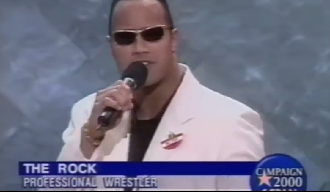 “You invited ‘The Rock’ to speak at the Republican National Convention.” - 2000 He was never a Democrat.