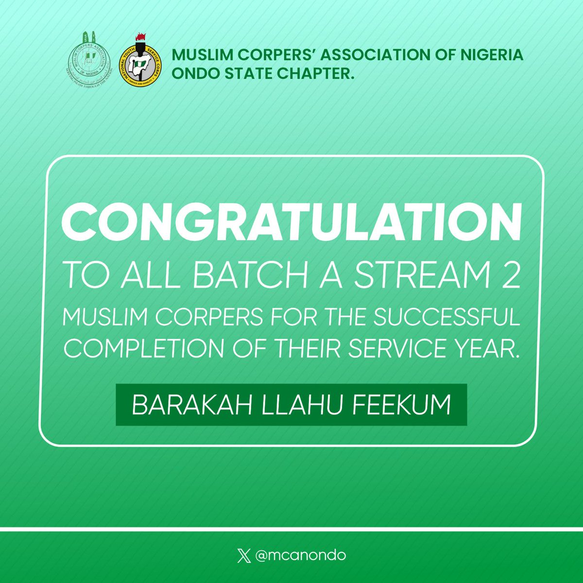 McanOndo's tweet image. Congratulations to all Batch A Stream 2 Muslim Corpers who successfully completed their Passing Out Parade on Thursday! Your dedication and commitment are truly commendable. Wishing you all the best in your future endeavors. 🎉👏 #NYSC #POP #BatchAStream2 #MuslimCorpers #McanOndo