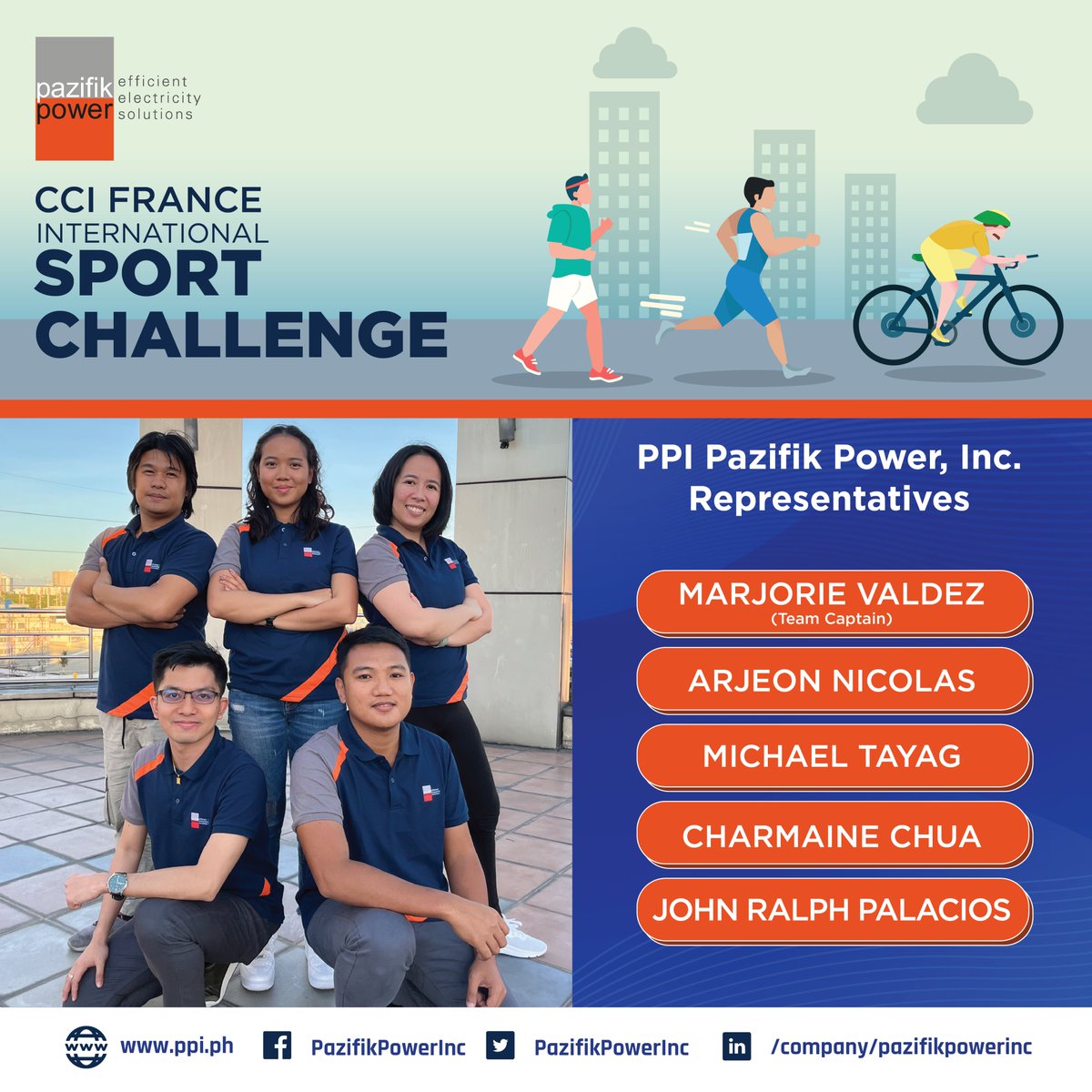 PazifikPowerInc's tweet image. PPI Pazifik Power, Five!

We are thrilled to announce our participants for the CCI France Philippines International Sports Challenge 2024!

The team will undergo strenuous four-week challenges and daily quizzes starting from April 08 to May 05.