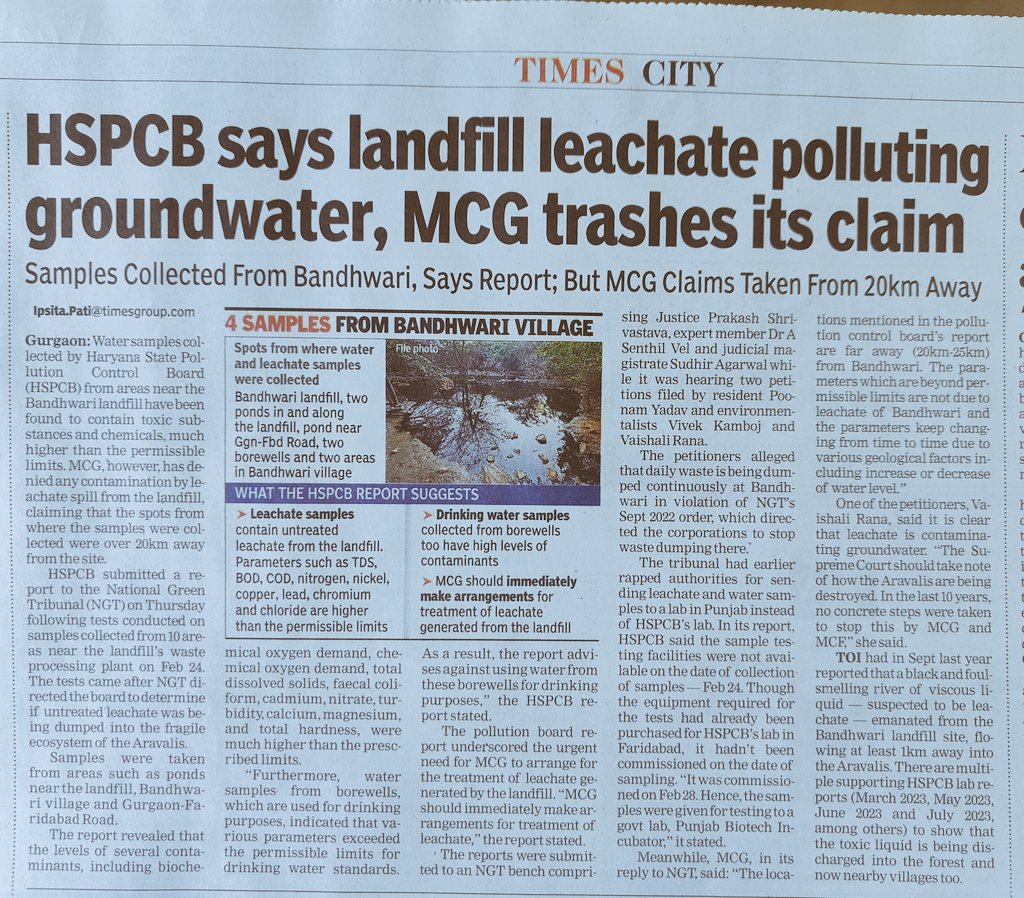 Despite the @MunCorpGurugram denial of leachate contamination, citing distance of the sample collection locations from Bandhwari landfill (20-25kms), water samples collected from nearby tell a different story @rahuulchoudhary @RoopaMishra77 Full story surl.li/shsnd