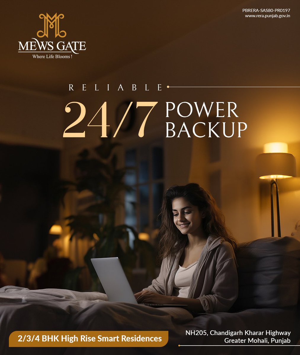 Power outages are a thing of the past. -24*7 Power Backup 🏠2/3/4 BHK High-Rise Smart Residences at Mews Gate 📍NH 205, Chandigarh Kharar Highway Greater Mohali, Punjab ↘️Call us at 90695-90695 #MewsGate #PowerSolutions #ModernLiving #BackupPower