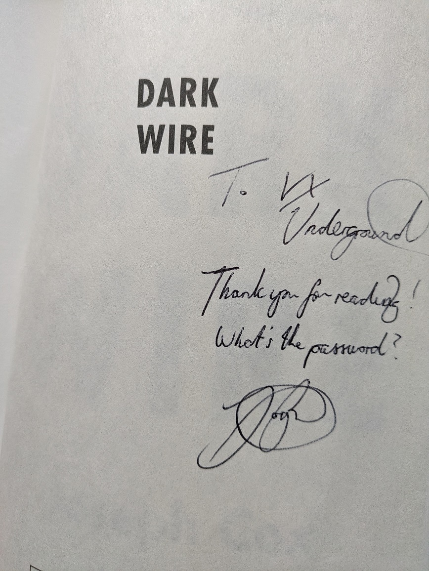 We asked our friend @josephfcox from @404mediaco for an advanced copy of his new book 'Dark Wire'. He gave us an advanced copy, signed it, and asked 'what's the password?' 😭😭 tl;dr he snuck into an FBI conference with a wig and fake mustache and got the inside scoop on stuff