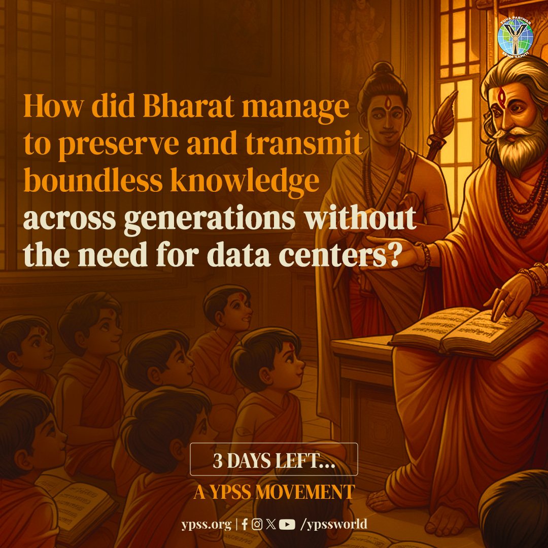 YPSSWorld's tweet photo. How did we preserved and transmitted boundless knowledge across generations?
3 Days to go...
Releasing on https://t.co/gZHFSnMfuf
#Gurukuls #DataCenters #KnowledgeCenters #Education #Bharat https://t.co/JF22dyTqjK