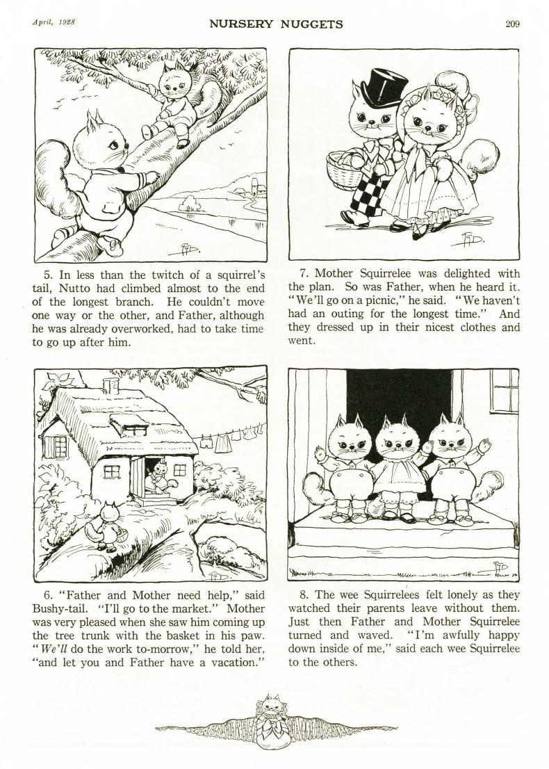 グレイス・ドレイトンが1928年の子供雑誌に描いた親子リスがとてもかわいい。
アメリカの「こりすのぽっこちゃん」 